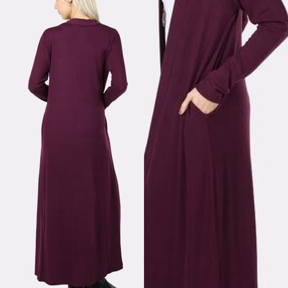 Last size Large! Maxi Length Cardigan Plum - Picture 2 of 3